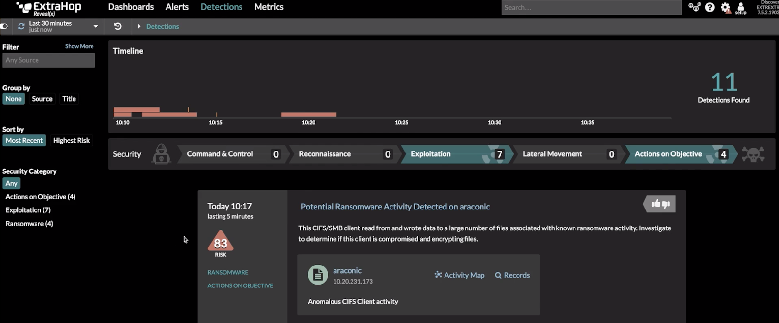 Detections in the Reveal(x) interface