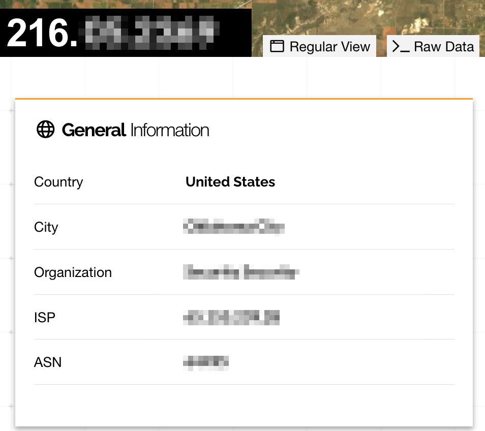 Location of URL according to Shodan