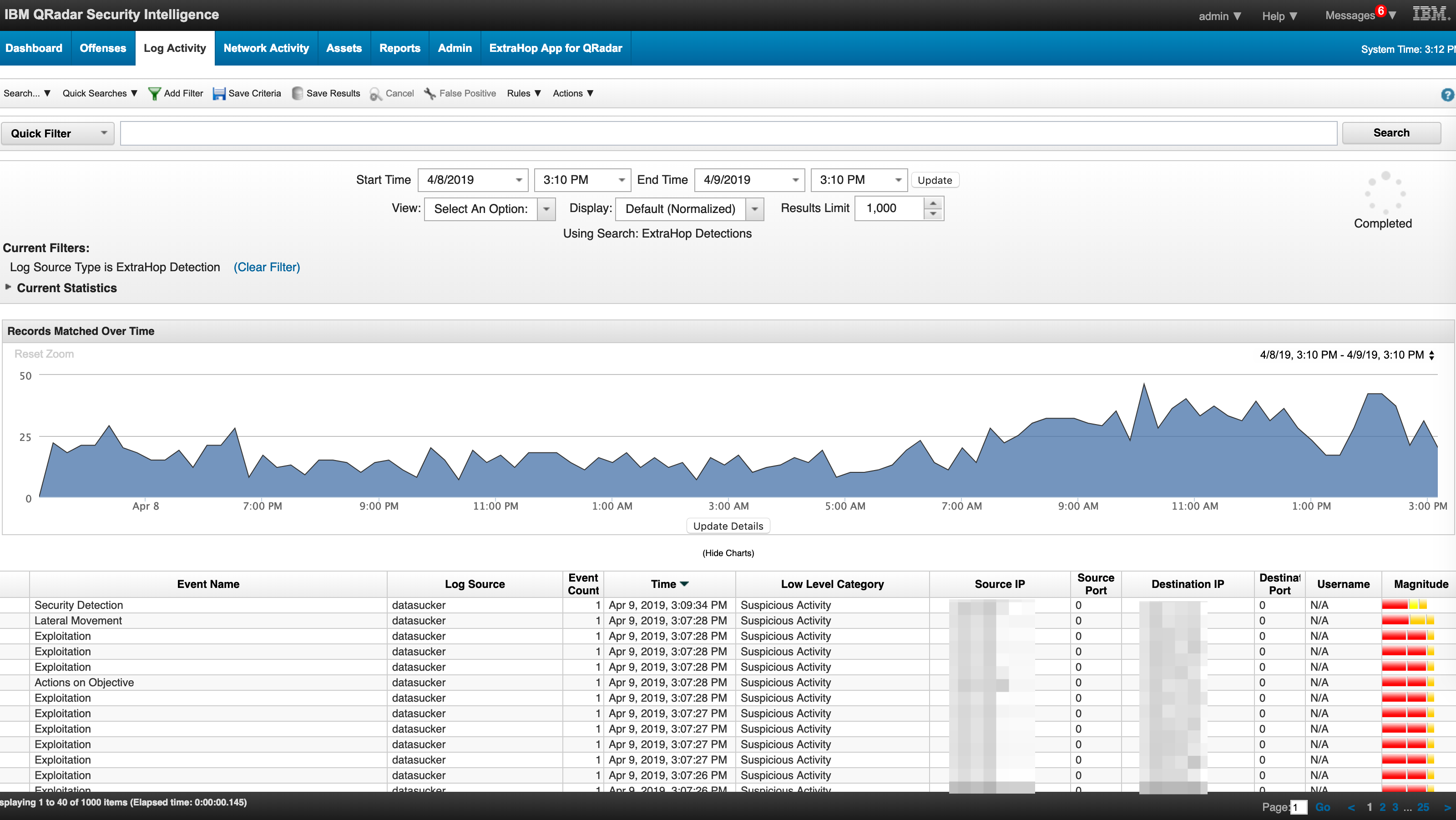 ExtraHop tab in IBM QRadar