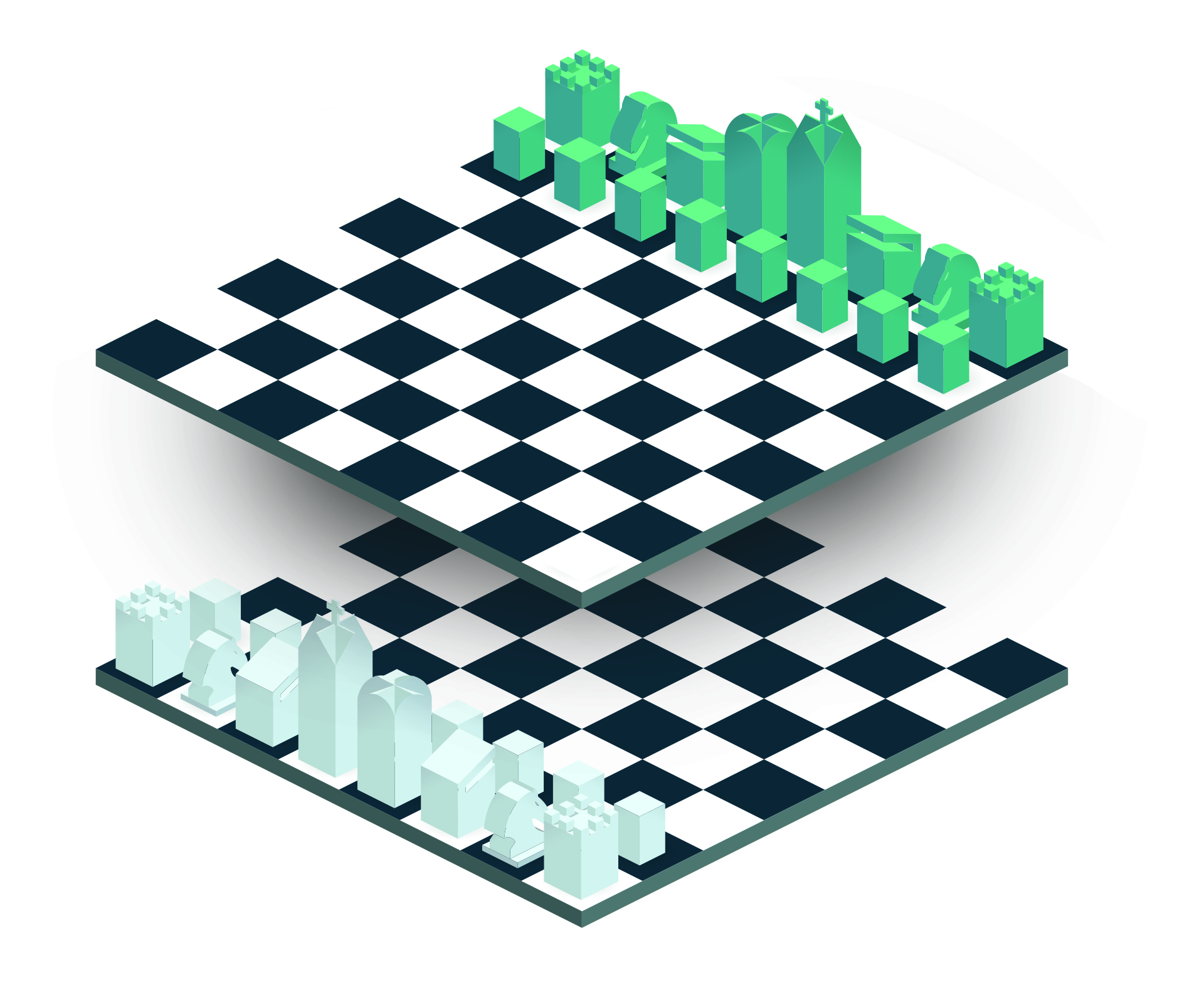 A chessboard with two parallel planes.