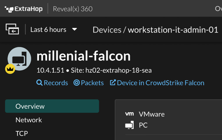 Device Overview page displaying device in CrowdStrike Falcon