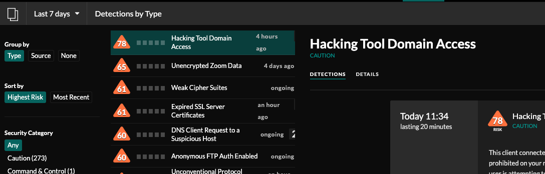 Detections Page