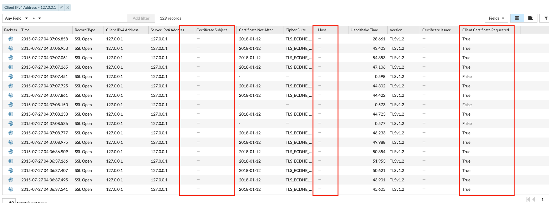 ExtraHop log with missing subjects and hosts