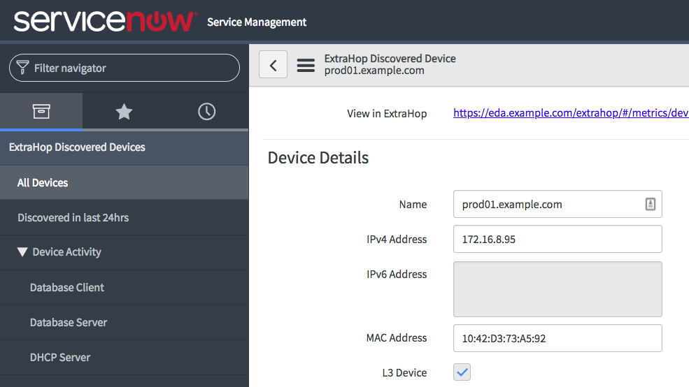 Discovered Device Details in ServiceNow