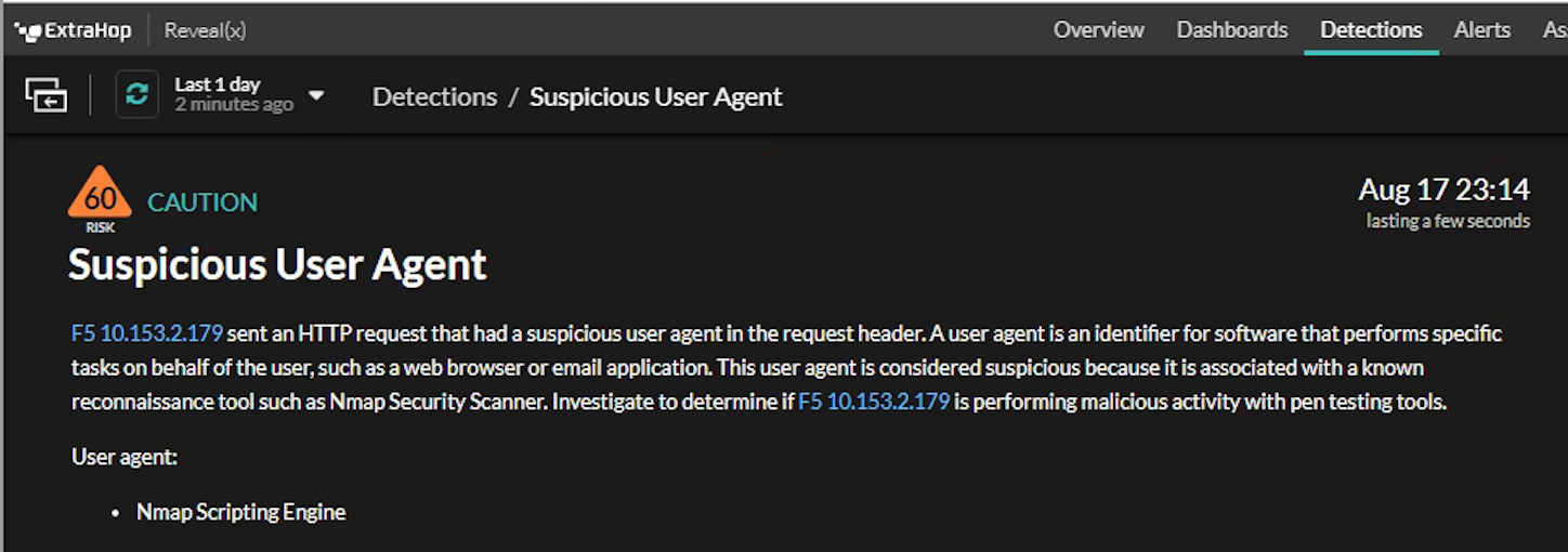 Suspicious User Agent detection in Reveal(x)