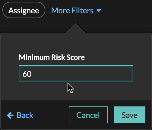 Filtering risk scores by 60 minimum