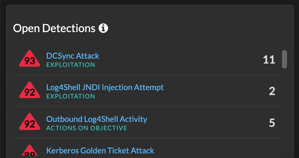 High-risk open detections in Reveal(x) 360