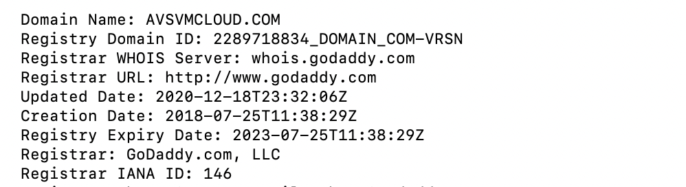 Domain information for avsvmcloud[.]com