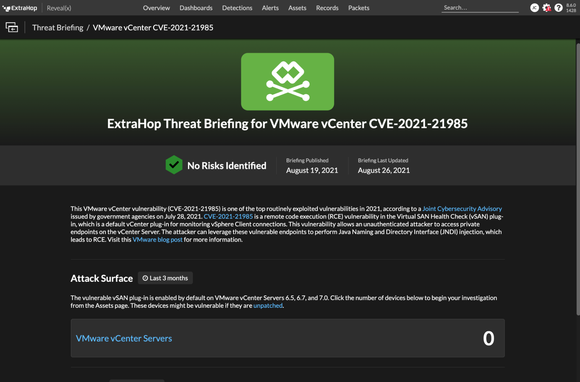Threat Briefing for vCenter CVE-2021-21985