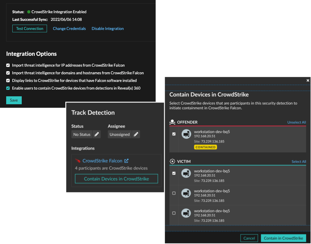 New CrowdStrike integrations in Reveal(x), including device containment.