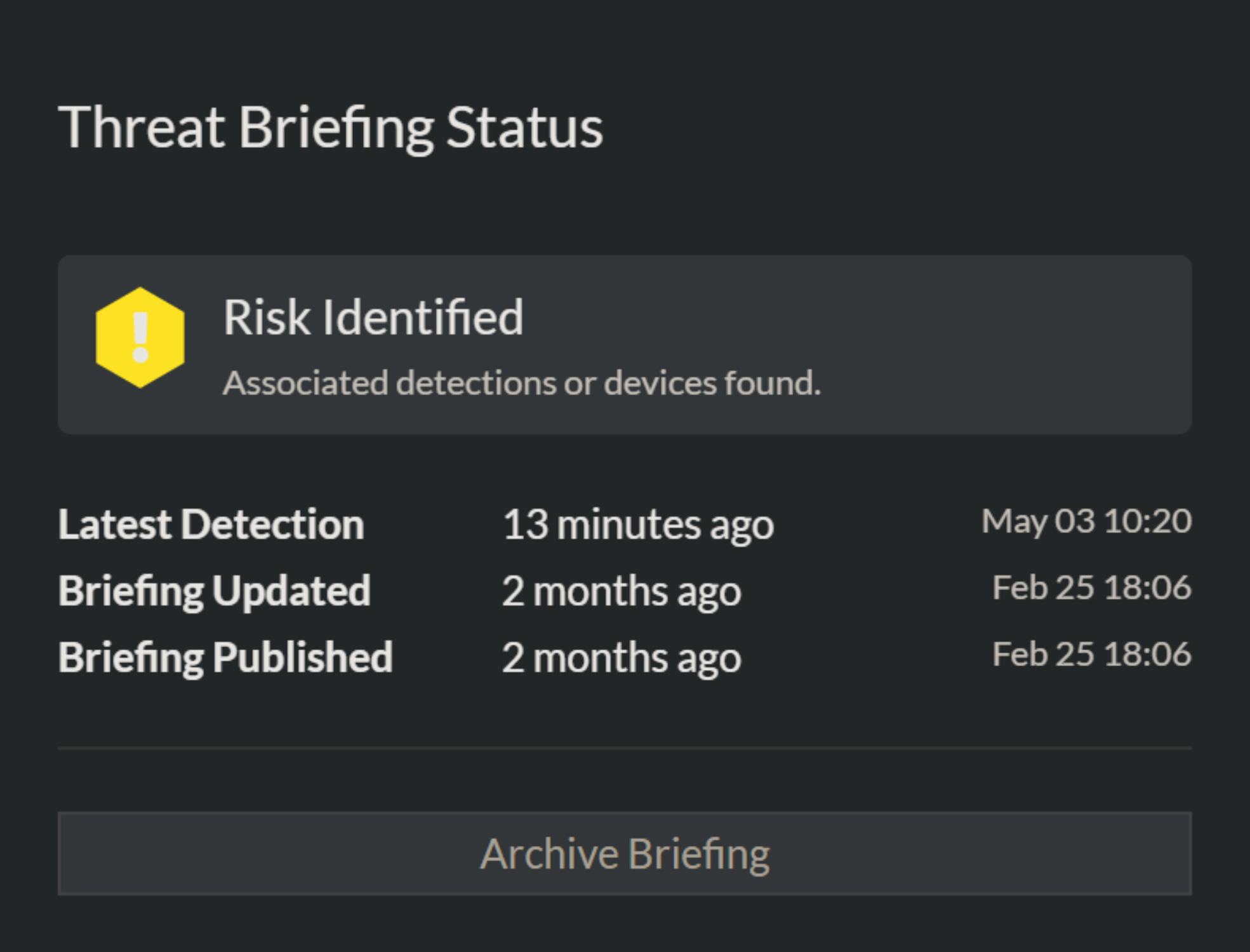 Threat Briefing Status in ExtraHop Reveal(x)