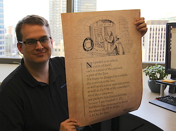 Ben authored the For Whom the SYN ACKs poem, which is available to as a poster.